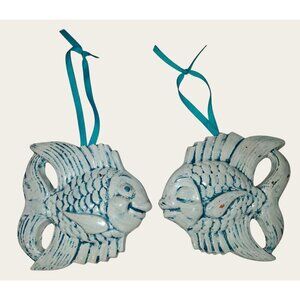 Mcm Pair Chalkware 1960s Fish Wall Hanging Decor•24